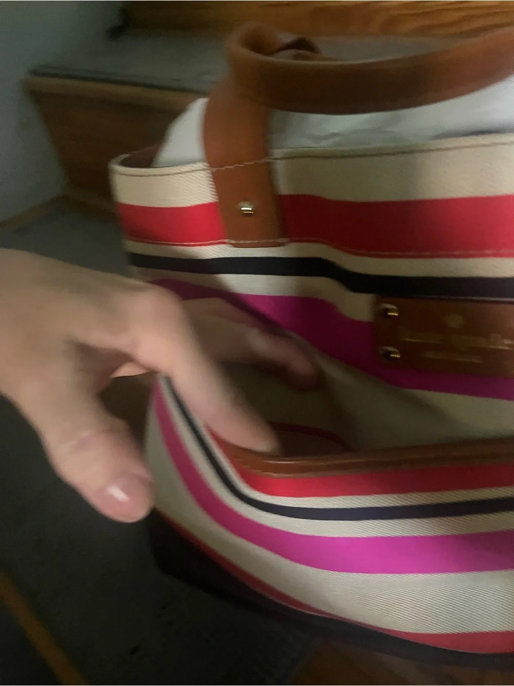 kate spade Pink, Red & Tan Striped Canvas Hobo Bag with original dust bag